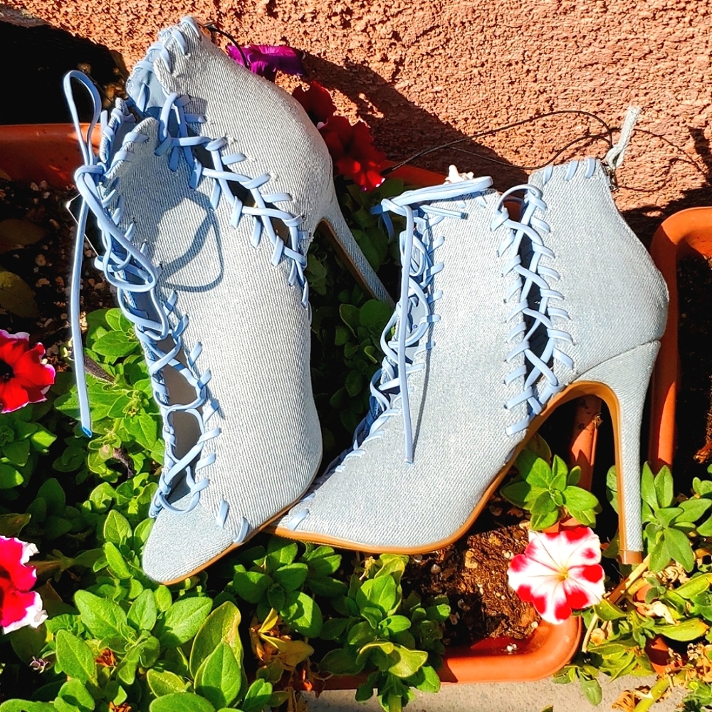Forever 21: Denim Leather blue heels